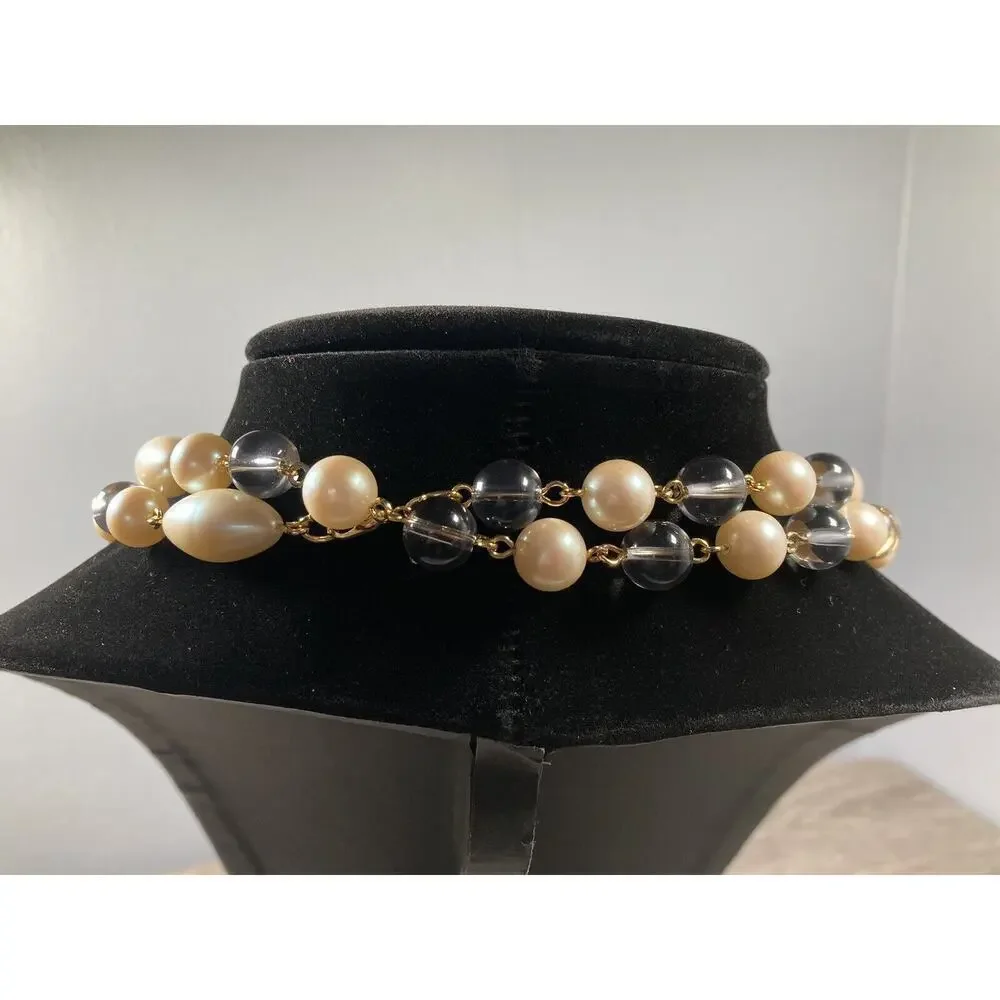 Vintage Monet Faux Pearl Oval Round & Fume Acrylic Beads Necklace 36